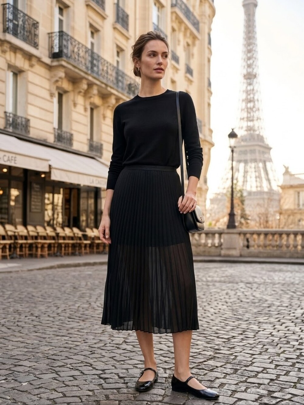 Topshop Black Pleated Midi Skirt US 2